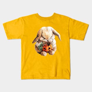 Cute Halloween Bunny with pumpkin basket Kids T-Shirt